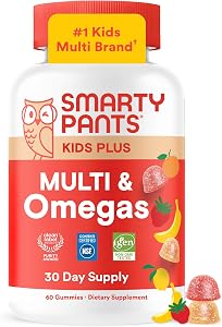 SmartyPants Kids Multivitamin Gummies with Omega 3 DHA/EPA, Vitamins D3, C, B12, B6, A, K, and Zinc, Gluten Free, Clean Label