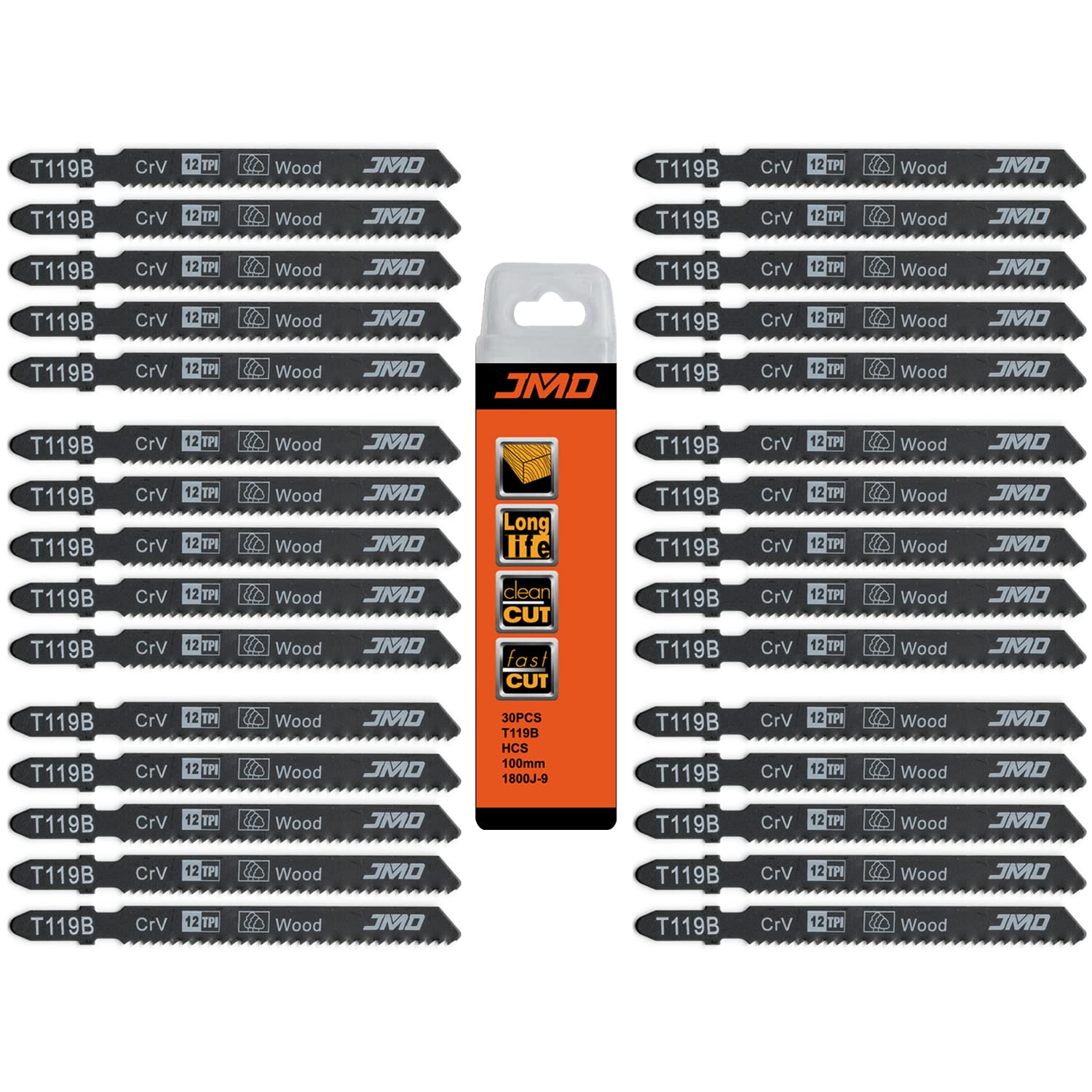 JMD 30-Piece T119B Jigsaw Blades Wood 92mm 12TPI Jig Saw Blades for Wood Cutting