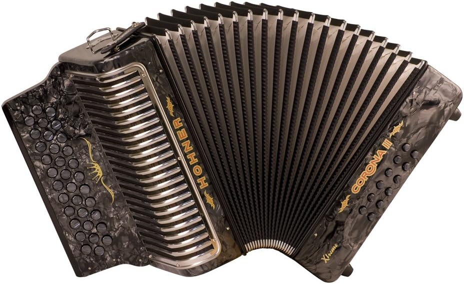 Hohner Corona Xtreme II 34Button Accordion, GCF, Black Pearl Musical Instruments