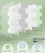 Yoillione Thicker Peel & Stick Wall Tiles 12x12 Grey 10 Sheets Backsplash view 3