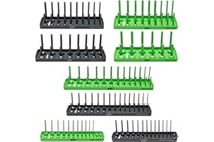 SUNHZ MCKP SUNHZMCKP 8 PCS Socket Organizer Tool Tray Set, Green SAE & Black Metric Socket Holder, 1/4”, 3/8” & 1/2” Drive Standard and Deep Socket Tool Organizer for Tool Box Drawer, Store 176 Sockets