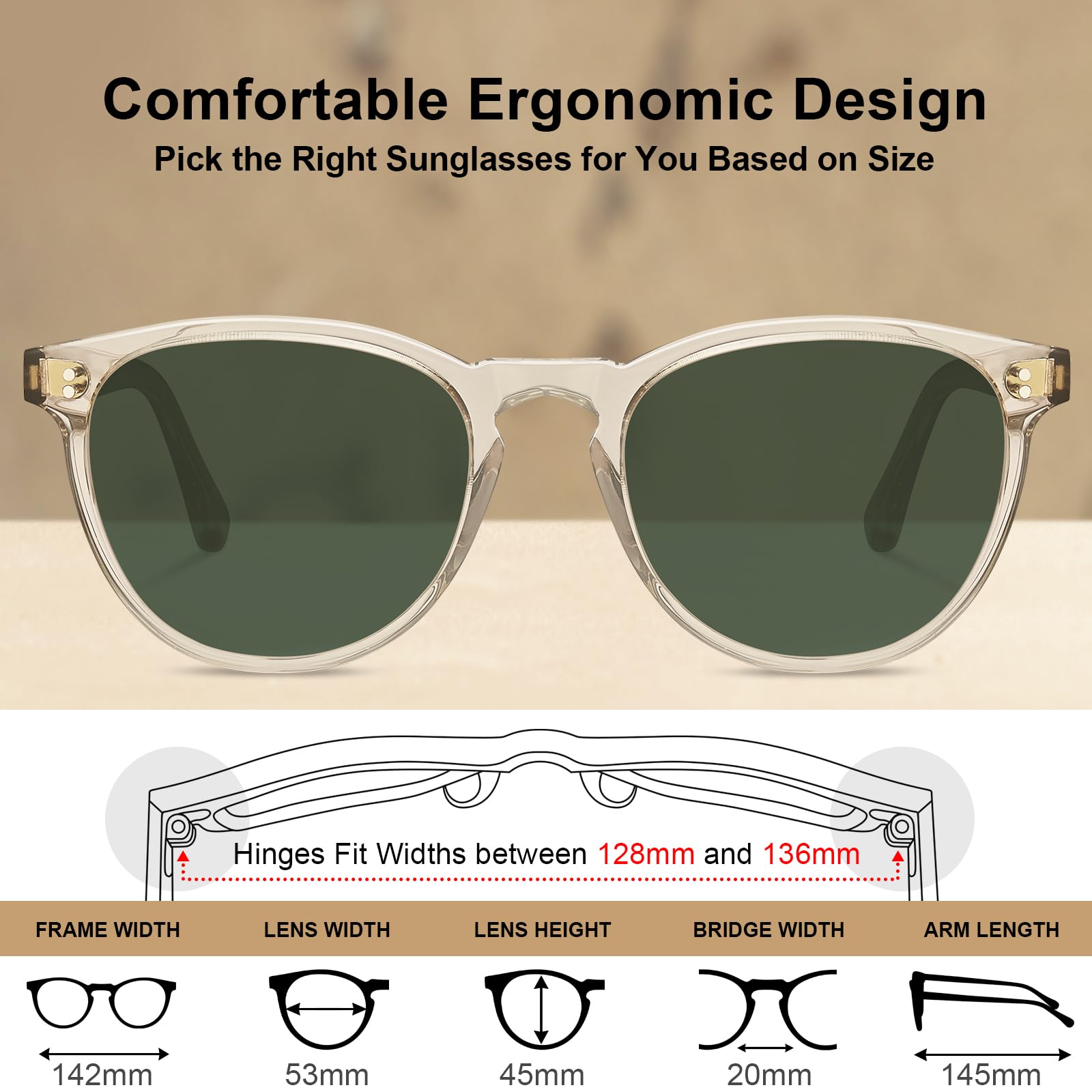 CARFIA Schicke Polarisierte Sonnenbrille für Herren Damen UV Schutz 5