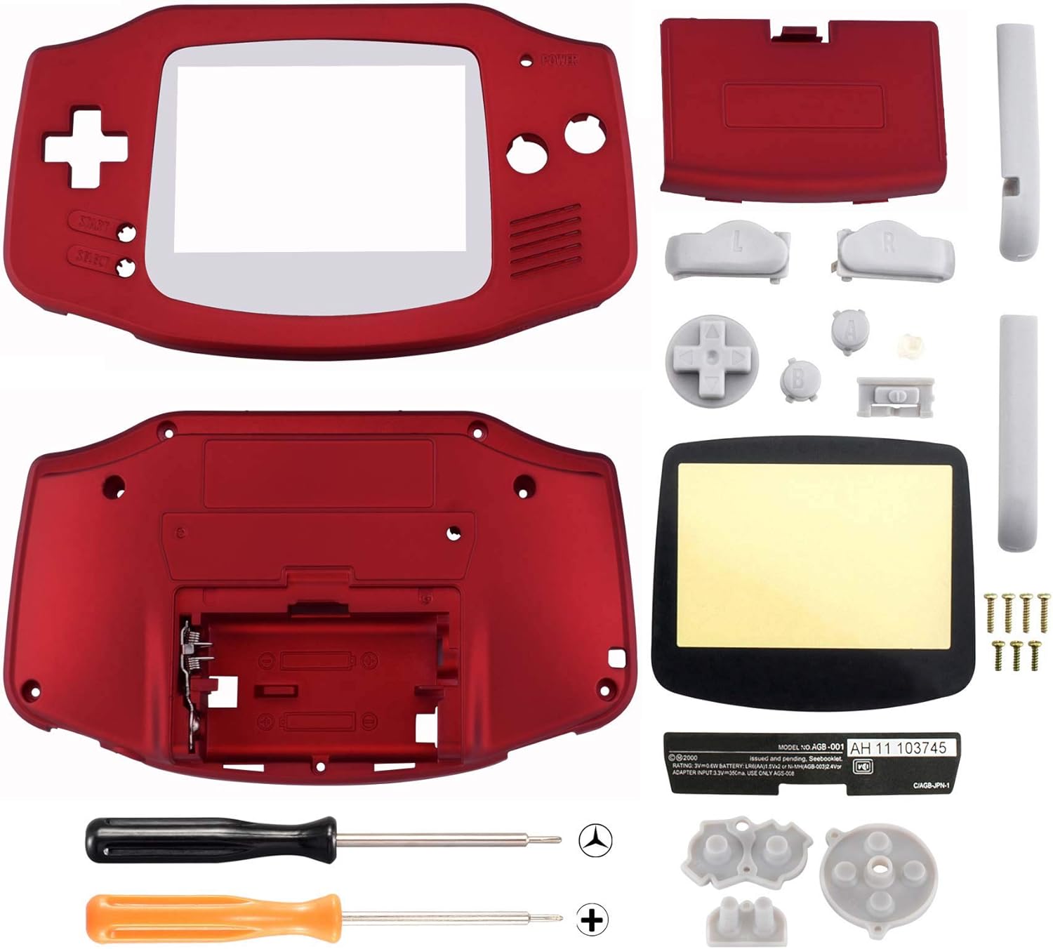 eXtremeRate Scarlet Red Soft Touch GBA Replacement Full Housing Shell Cover w/Buttons Screws Screwdriver Tools Set for Gameboy Advance - Handheld Game Console NOT Included: Computers & Accessories