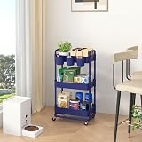 JIUYOTREE 3-Tier Rolling Storage Cart with Lockable Wheels Blue view 4