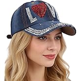 Rhinestone Denim Baseball Cap for Women Fashion Sun Hat Metal Buckle Adjustable Bling Diamond Traveling Hat