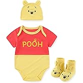 Disney Winnie the Pooh Baby Boys Short Sleeve Bodysuit with Hat and Booties 3 Piece Set for Newborn and Infants