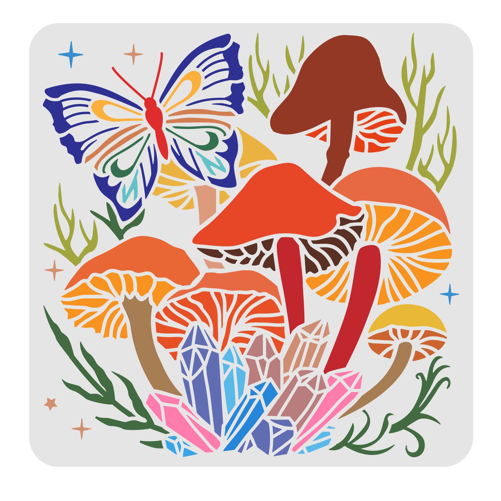 FINGERINSPIRE Mushrooms Stencils for Painting 30x30cm Reusable Butterfly Drawing Stencil for Painting on Wood, Tile, Paper, Fabric, Floor and Wal