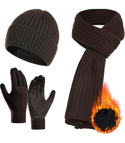 Winter Hat Scarf Gloves Set for Men Women - Warm Fleece Lined