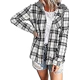 Womens Long Sleeve Plaid Hoodie Jacket Button Down Casual Boyfriend Blouse Shirts Tops Flannel Shirts with Pocket