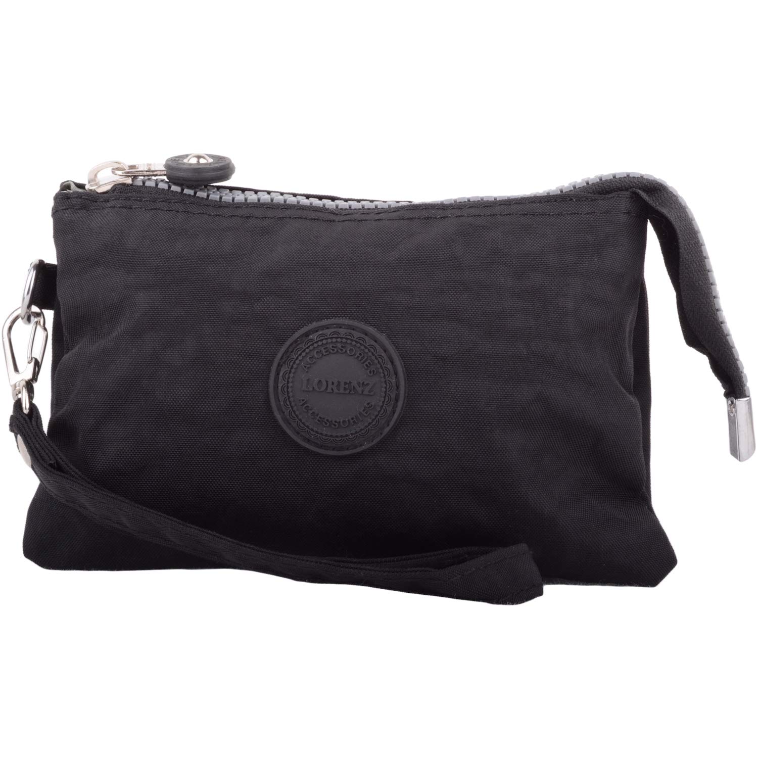 Womens Large Polyester Multi-Compartment Purse/Clutch/Money Holder Wrist Strap - Black