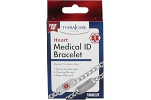 THERA CARE Thera|Care Heart Medical ID Bracelet | Stainless Steel Chain Link Bracelet | 10” Adjustable for Smaller Wrists