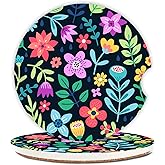 Cute Flowers Ceramic Cup Holders - Pack of 2, Keep Cup Holders Clean and Dry, Drink Cup Car Holder Coasters with A Finger Notch