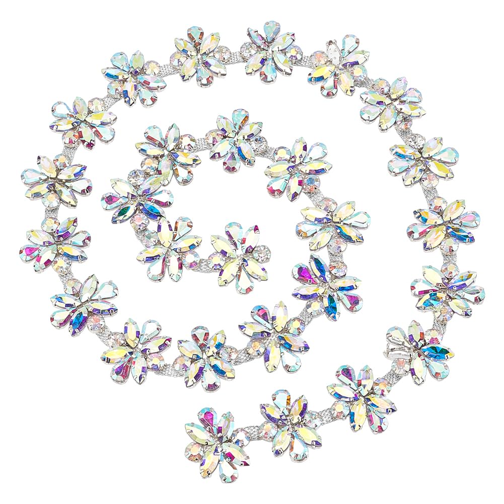 PH PandaHall 0.9m Glass Rhinestone Chains - Floral Pattern - Wedding Occasion - Crystal Rhinestones - Silver Base - DIY Accessories
