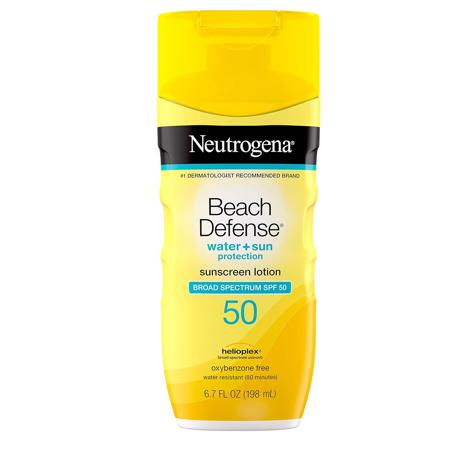 Neutrogena Beach Defense Water-Resistant Sunscreen Lotion with Broad Spectrum SPF 30, Oil-Free and PABA-Free Oxybenzone-Free Sunscreen Lotion, UVA/UVB Sun Protection, SPF 50, 6.7 fl. oz