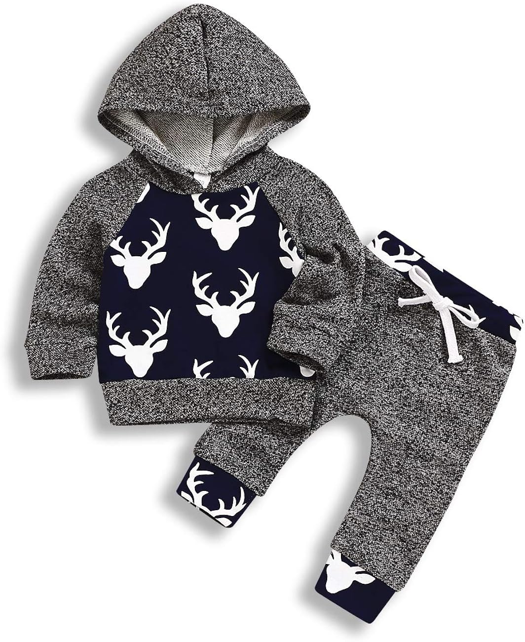 Newborn Baby Boy Deer Head Print Clothes Set Infant Top + Pants Toddler