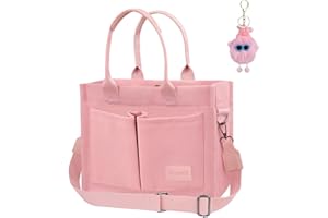 GOSECT Canvas Tote Bag for Women With Pockets, Laptop Work Crossbody Purses Everything Shoulder Tote Bag Everyday Satchel Handbags