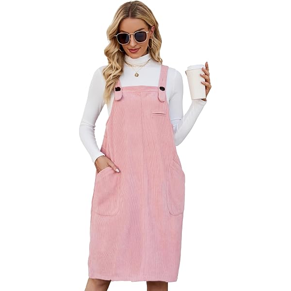 SOLY HUX Women's Sleeveless Corduroy Dress - Square Neck Knee-Length Jumper Dress With Pockets - View #3