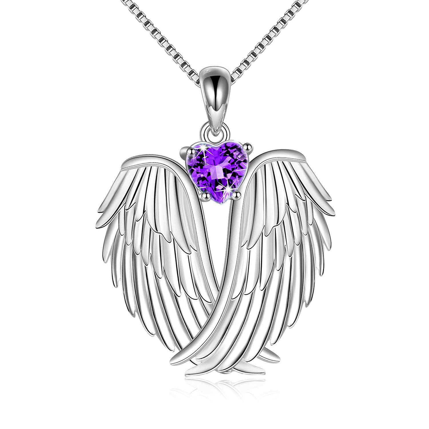 YAFEINI Guardian Angel Wings Necklace Sterling Silver Guardian Angel February Birthstone Pendant Angel Wings Jewellery for Women Girls Gifts