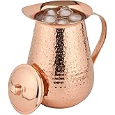 Copper Water Pitcher with Lid – 100% Pure Copper Jug for Drinking Water, Juices and Beverages (68oz / 2L) | Handcrafted Hammered Vessel