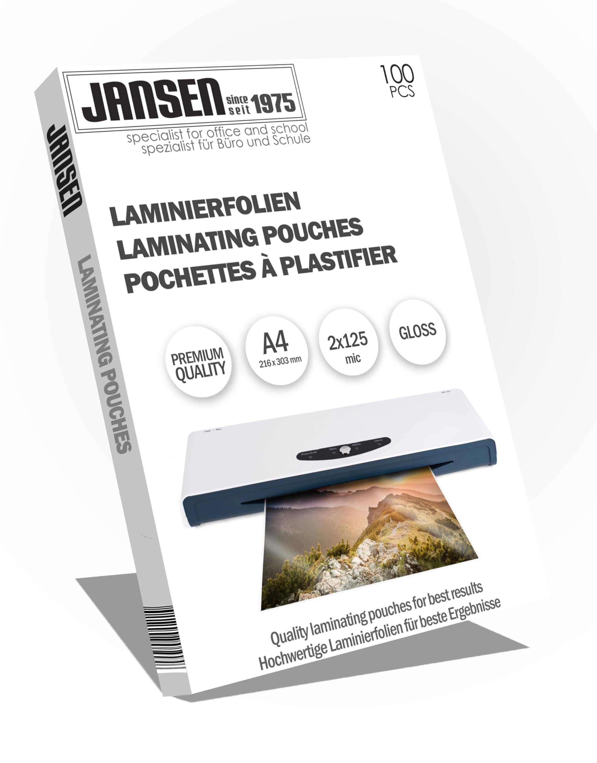 Jansen- A4 Laminating Pouches, 2 x 125 Micron High Gloss, Packaging May Vary (Packing of 100)