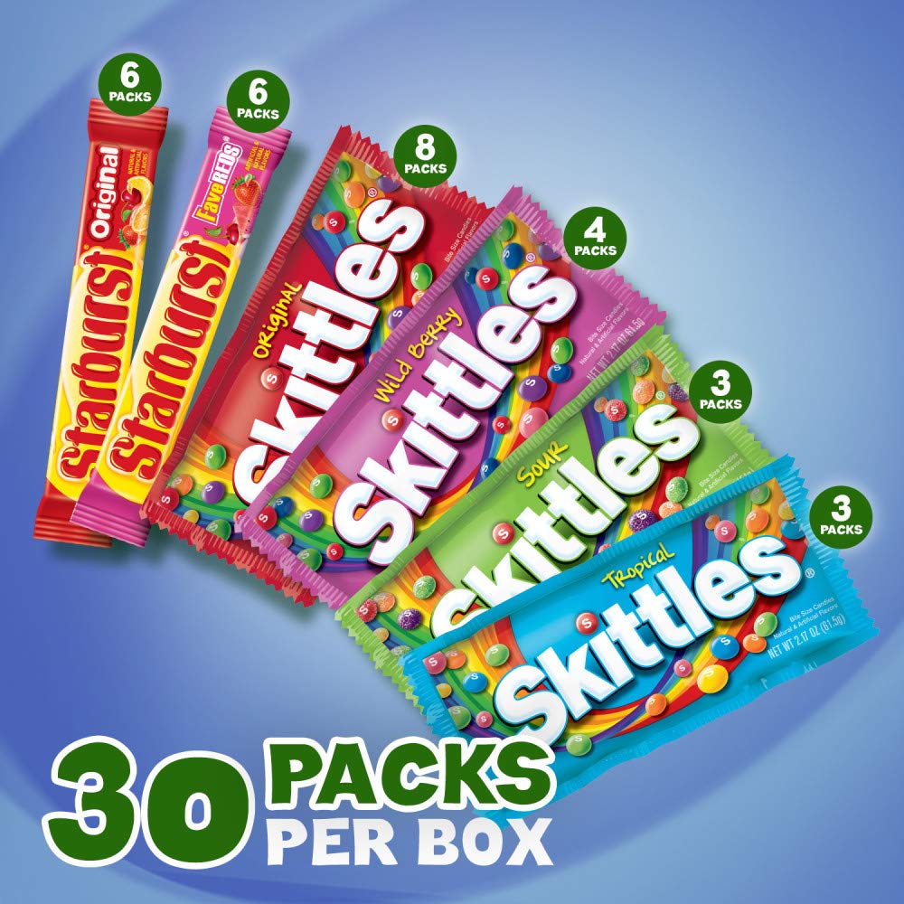 SKITTLES & STARBURST Candy Full Size Variety Mix 62.79-Ounce 30-Count Box : Grocery & Gourmet Food