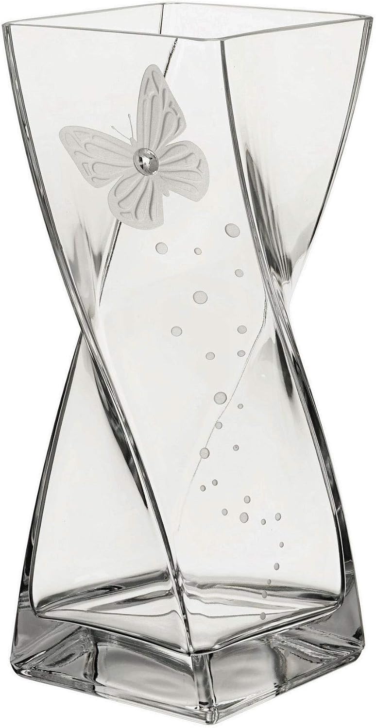 Butterfly Vase, Large Luxury Handmade Glass Vase, Decorated with Premium Crystal and Etched Butterfly, Luxury Gift Box - Image 3