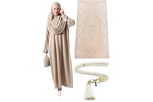 ihvan online Muslim Dresses for Women, One-Piece Long Sleeve Islamic Prayer Dress & Prayer Rug & Beads, Islamic Set