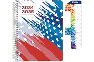 Global Datebooks Dated Elementary Student Planner for Academic Year 2024-2025 includes Ruler/Bookmark and Planning Stickers (Matrix Style - 8.5"x11" - Patriotic Brush Stroke)