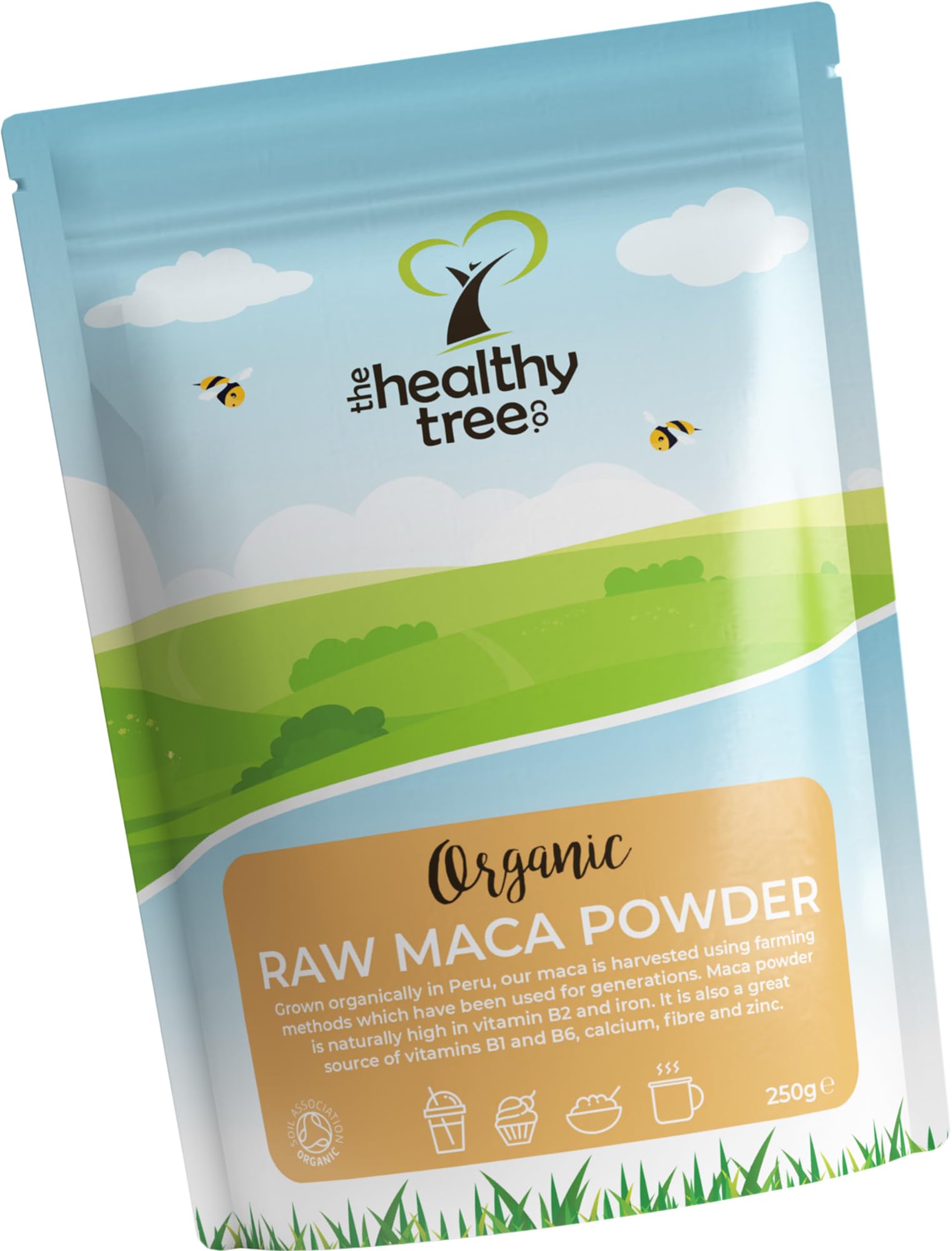 Organic Maca Powder by TheHealthyTree Company for Vegan Smoothies, Oats and Baking - High in Vitamin B2, Fibre, Iron and Calcium - Peruvian Raw Maca Root (250g)