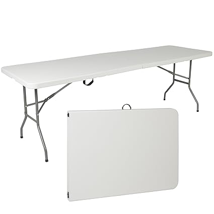 Best Choice Products 8ft Folding Portable Plastic Table For Indoor Outdoor Picnic Party W Handle Lock White