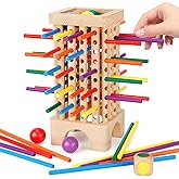 Montessori Game Wooden Board Games, 42 Colorful Sticks Dice Game Math Learning Toys for 3 4 5 6 Year Olds, Builds Fine Motor Skills & Counting, Family Travel Games for 3 Year Olds Gift for Kids