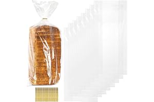 Nicunom 300 Pack Bread Bags with Ties, 18x4x8 Inches Reusable Plastic Bread Bags Clear Bread Loaf Storage Bags for Homemade B