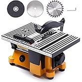 CheriMuMu Mini Portable Table Saw, Miter Table Saw Bench Electric Cutting Machine Multifunctional Desktop Saws with 3 Blades 