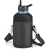 RAYMYLO Water Bottle Holder Carrier Bag Crossbody with Adjustable Shoulder Strap, 64 128 oz Sports Water Bottle Sleeve Accessories for Biking Hiking Travelling Camping, Black