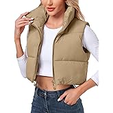 Polu Women's Cropped Puffer Vest Jacket Sleeveless Winter High Stand Collar Lightweight Vest for Women with Zip Gilet