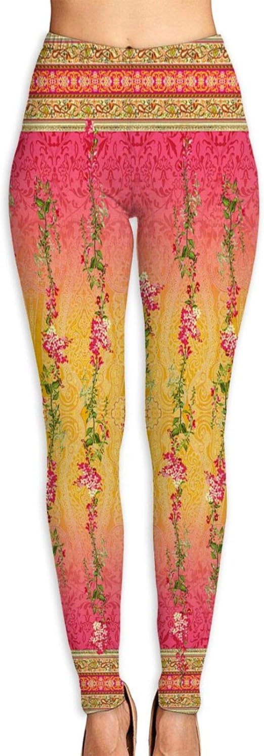 DmiGo Women's High Waist Yoga Pants,Floral Paisley Horizontal Border Pattern,Seamless Yoga