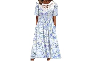 FARTEY Sundresses for Women Casual Beach 2024 Summer Dress Casual Crewneck Tshirt Dresses Floral Short Sleeve Boho Dress
