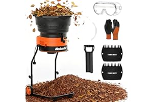 MAXLANDER Electric Leaf Mulcher/Shredder, 15 Amp 8400 RPM, 18:1 Ratio, Adjustable Dial, with Goggles, Leaf Scoops/Gloves, 20 Cutting Lines-Portable Garden/Yard Grinder & Chipper for Wet/Dry Leaves