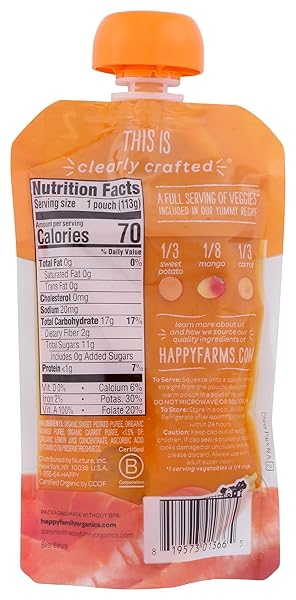 HAPPY BABY, BABY FOOD SWEET POTATO MANGO CARROT ORGANIC, 4 OUNCE