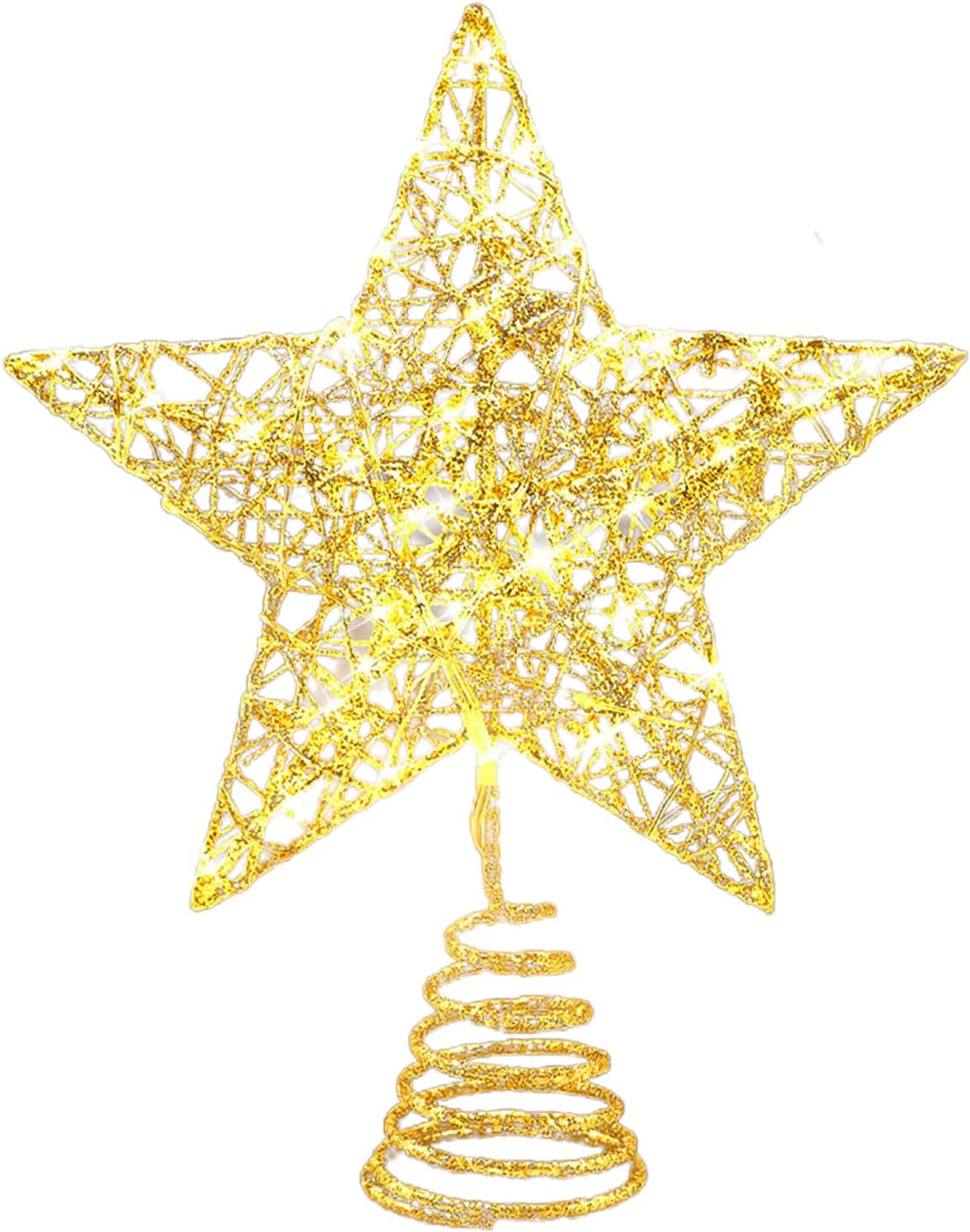 Tree Toppers - Christmas Star Tree Topper, Lighted Christmas Tree Topper, Hollow Gold Lighted Tree Star, LED Light up Xmas Tree Topper, Christmas Tree Decorations (Gold, 17cm*10cm*10cm)