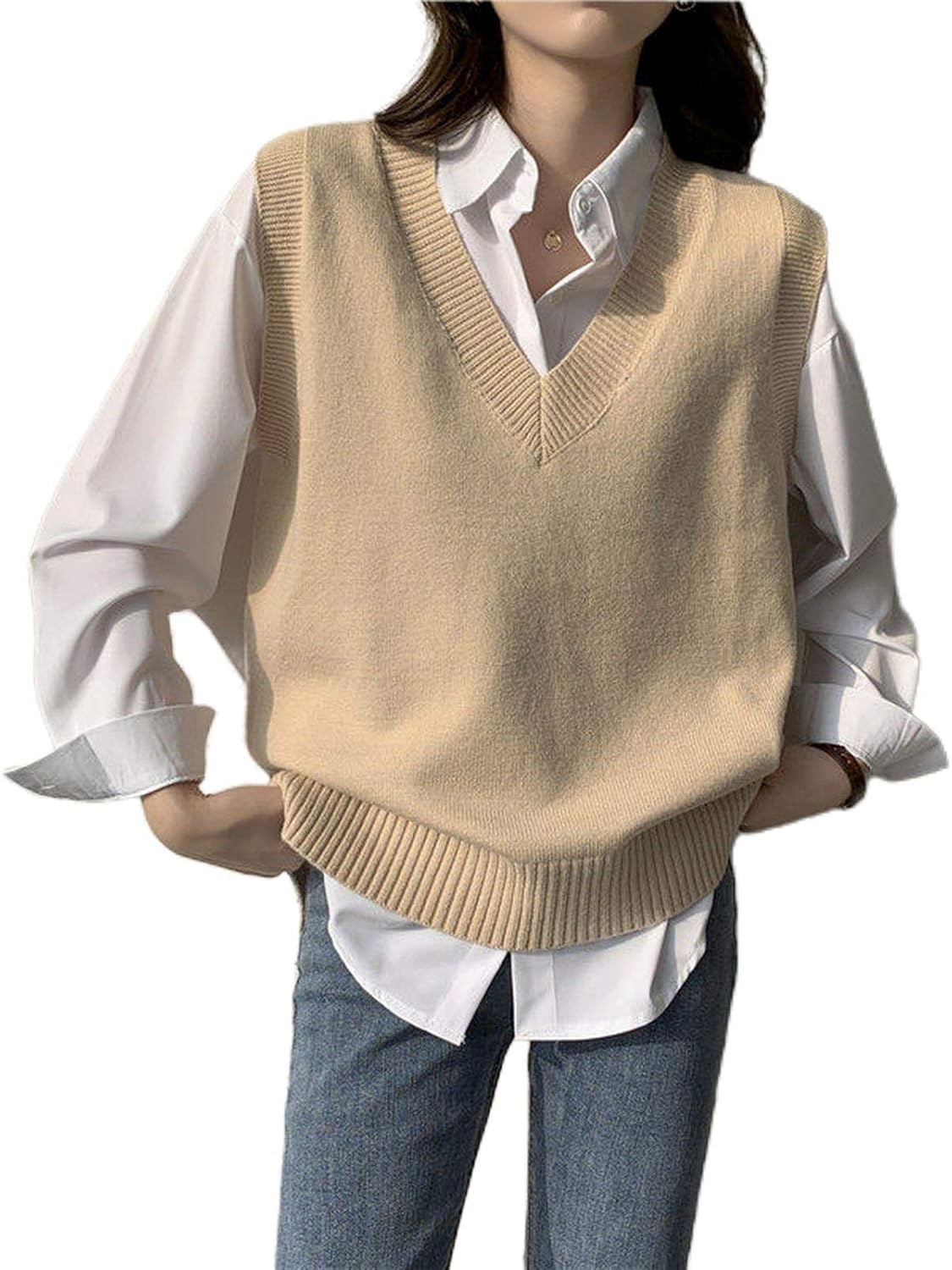 CUFEZN Suéter Tipo Chaleco Para Mujer, Sin Mangas, Cuello En V, Ganchillo,  Grueso, 3D, Flores, Botones,, image size:1125x1500