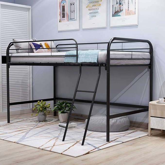 JURMERRY Loft Twin Bed, Single Bunk Bed with Sturdy Steel Frame, High