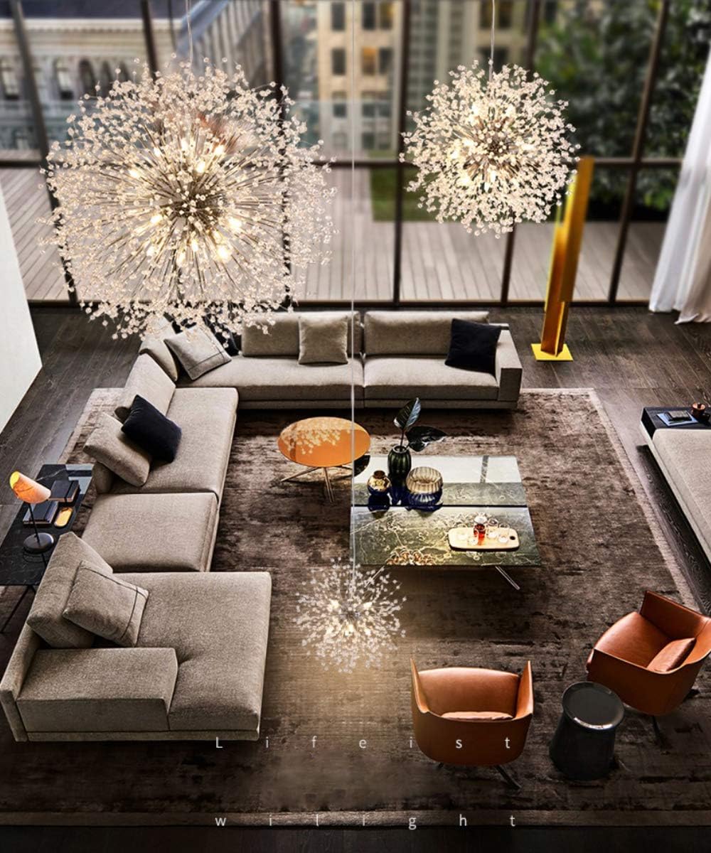 Dellemade Modern Sputnik Chandelier, DD00906N 12-Lights Fireworks Pendant Light, Silver Crystal Ceiling Light Fixture for Bedroom, Living Room, Dining Room - - 