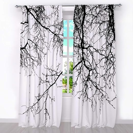 Amazon Com Factory4me Black And White Tree Curtains Black