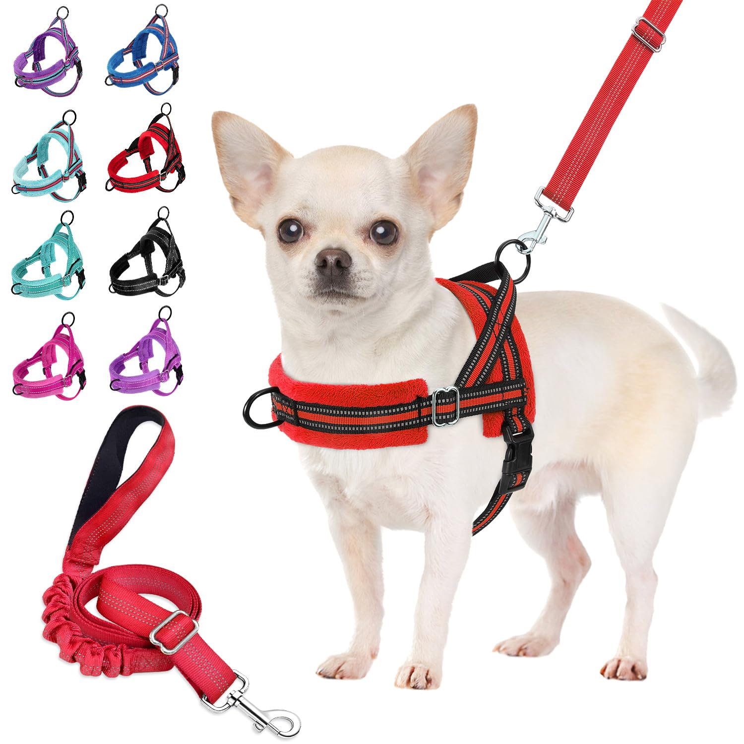 Eyein No Pull Small Dog Harness & Lead, Heavy Duty Soft Padded Reflective Adjustable Puppy Harness Anti-Twist Pet Lead Quick Fit for Small Dog (S, Red)