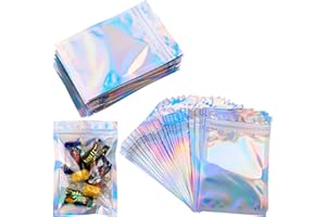 Mylar Zip Lock Bags - 100 Pcs Clear Golden Resealable Aluminum Foil Metallic Flat Ziplock Food Storage Bags, Valve Zipper Pou