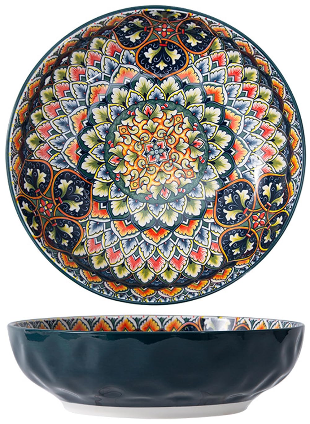 KKGUD Large Serving Bowls, 10 inches Ceramic Bowls for Pasta Noodles Salad Soup (1 Pack, Dark Green)