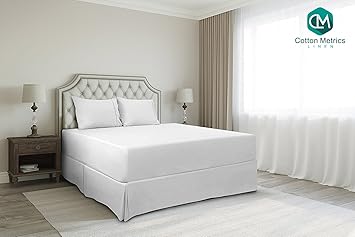 Cotton Metrics Linen Present 800TC Hotel Quality 100% Egyptian Cotton Bed Skirt 21 Drop Length Full Size White Solid