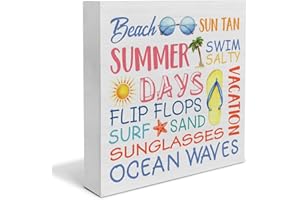 YIDOU Country Summer Wood Box Sign Decor Desk Sign Summer Days Wooden Box Block Sign Summer Vacation Signs Rustic Home Shelf Wall Decoration