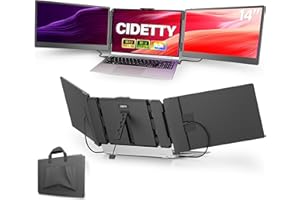 CIDETTY Laptop Screen Extender, 14'' FHD 1080P IPS Ultra-Thin Dual/Triple Monitor Display, HDMI/USB-C Plug-Play Portable Monitor for Laptop, Built-in Speakers(Mac, Win, Android)